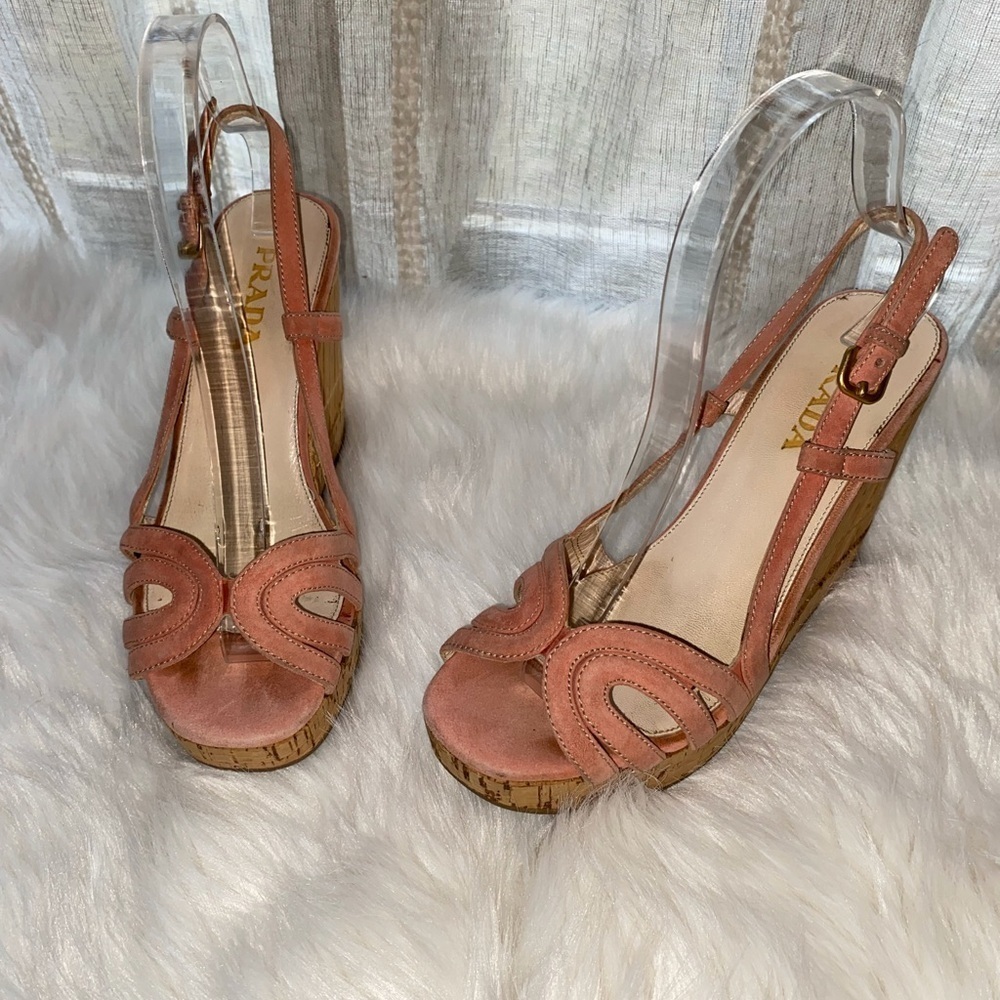 PRADA Sz 6 Bamboo Cork Wedges - Picture 5 of 10